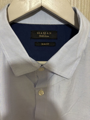 Seaman Collection Slim Fit men's shirt used, turquoise striped, XL