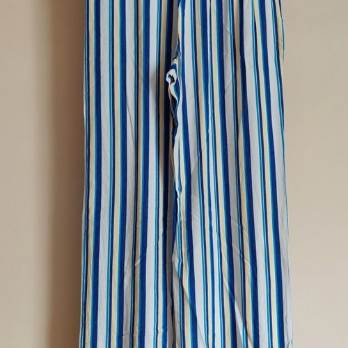 Cotton pants loose straight line size M, like new, blue and yellow