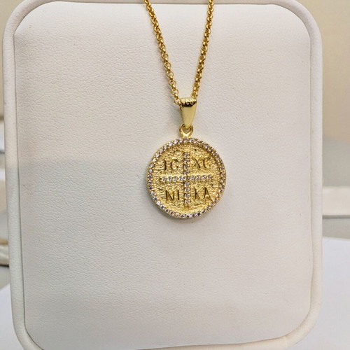 Gold plated 925 silver Konstantinato necklace with white zircon stones
