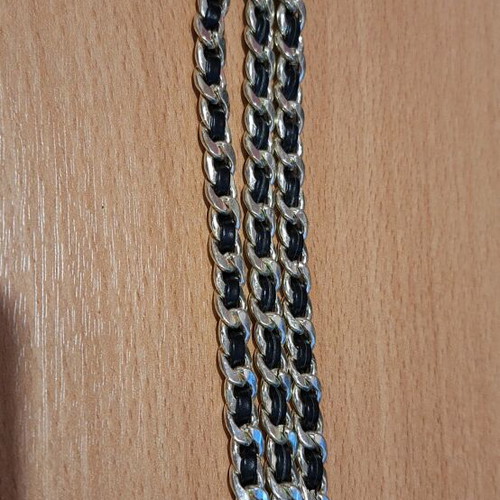 Silver bracelet with leather triple chain like new, length 18-22 cm