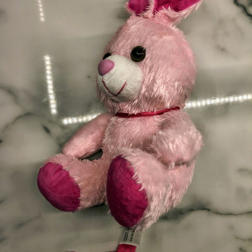 Characterville S.A. plush bunny like new, pink with satin ribbon