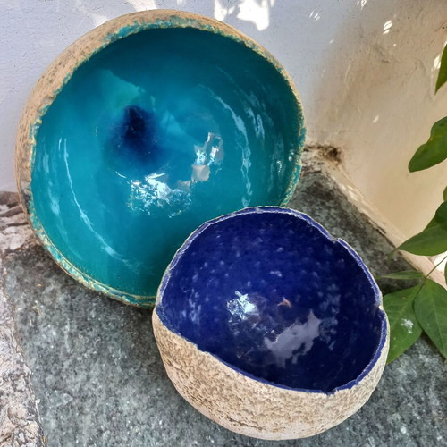 Ceramic decorative bowl set like new, turquoise and dark blue