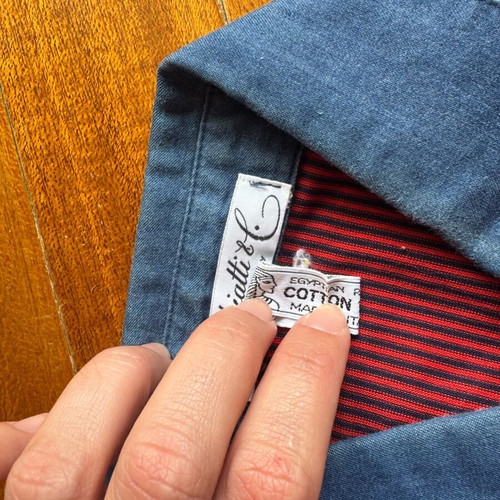 Vintage Schiatti & C. shirt like new, red-black stripe with denim collar