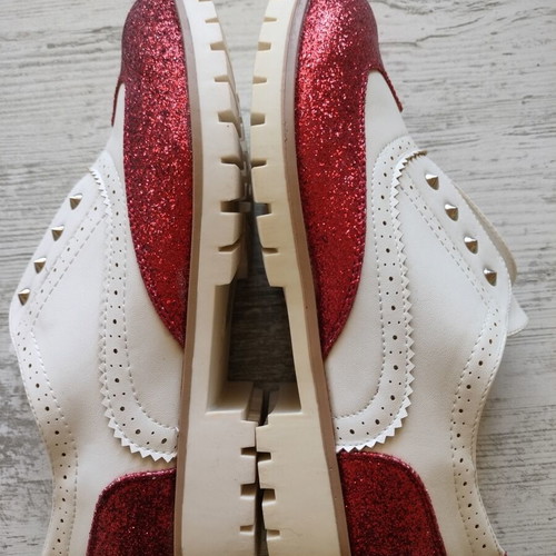 Moccasins white with red glitter new, size 38
