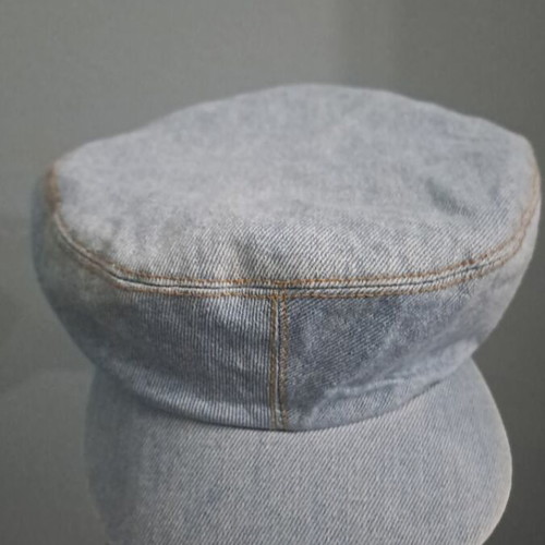 Denim hat used with mustard seams, size S/M, blue turquoise