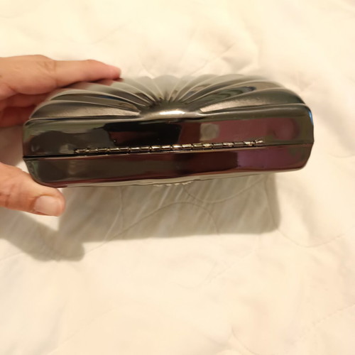 Clutch By EDUU platinum color with strass and chain strap like new