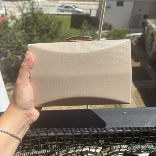 Gold evening bag used, beige and gold