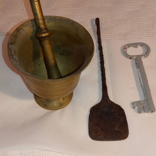 Antika forged cooking utensils 1840-1890 used, rare collectible set of 3