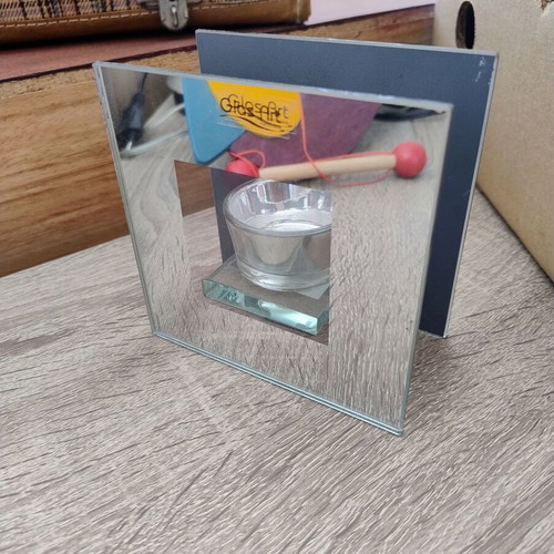 Glass Candle Holder with Mirror like new, 12 cm height
