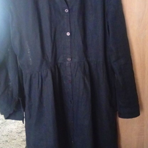 Dark Blue Linen Shirt Dress like new with Balloon Silhouette