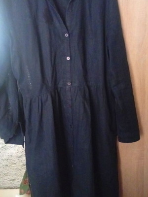 Dark Blue Linen Shirt Dress like new with Balloon Silhouette