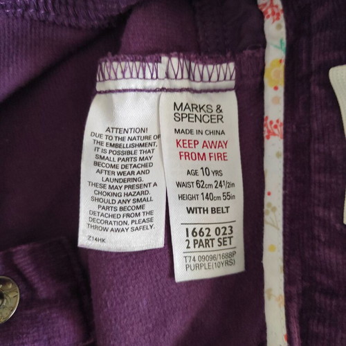 A Girl's World corduroy kids' pants No 10, purple
