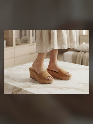 Platform slippers size 38 beige, used