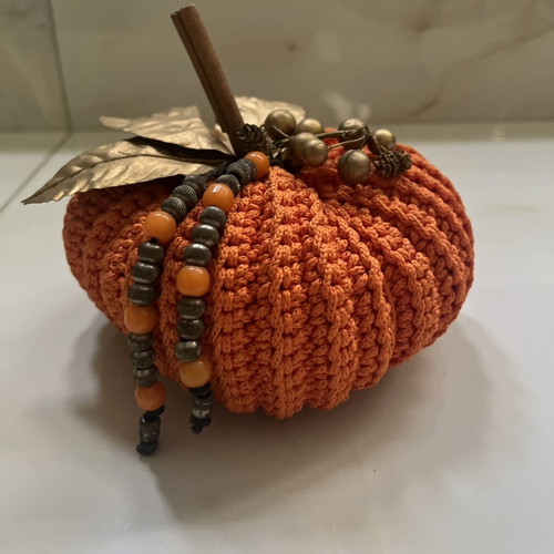 Handmade decorative pumpkin crochet in bright orange, like new