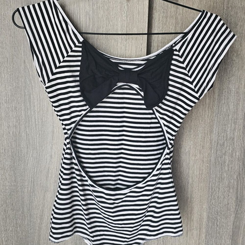 Striped bodysuit with bow, like new, open back, size S
