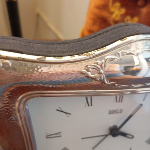 Ranieri Quartz Silver Table Clock used, Italian, 925 silver