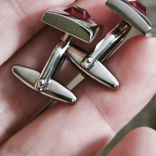 Men's steel vintage cufflinks like new, red and silver