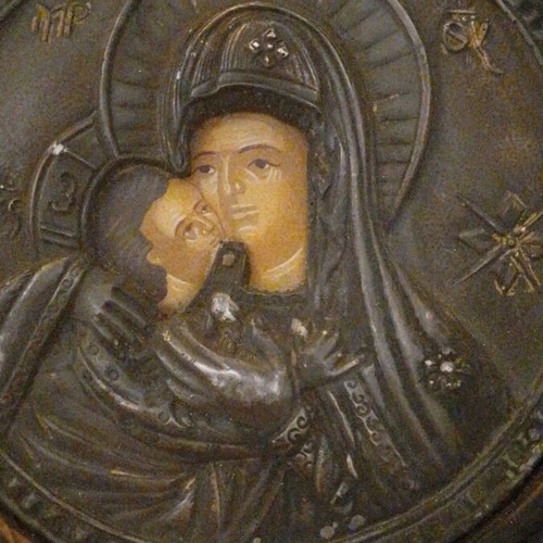 Collectible Panagia Silver Icon used, Panagopoulos workshop