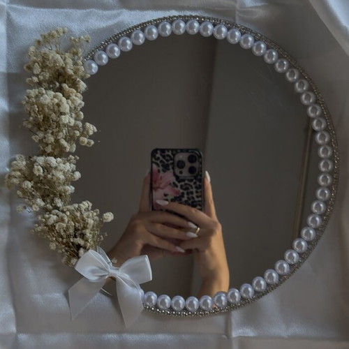 Handmade bridal tray mirror with pearls new