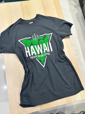Unisex T-shirt gray with tropical print, like new, 100% cotton, size S