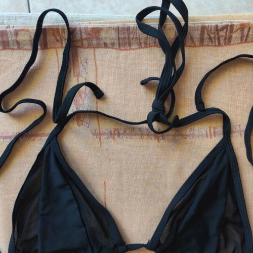 Women's triangle bikini top with side transparency black, new