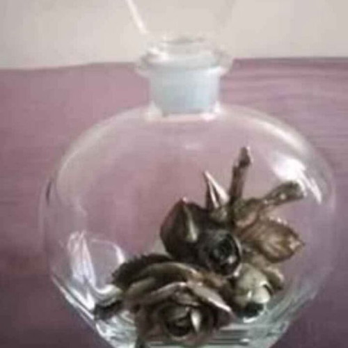 Summer offer !! Vintage crystal decanter with decorative metal flower
