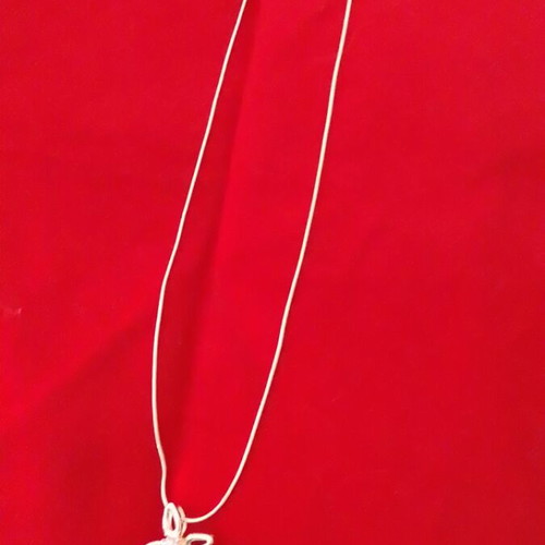 Silver cross necklace used with pale pink stone, 40cm