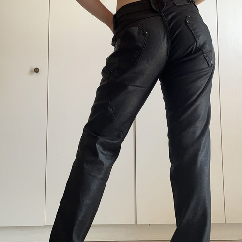 Y2K black low-rise shiny jeans slim straight used, size S