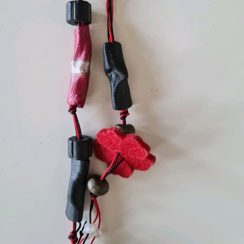 Beaded necklace handmade like new, boho style, black and red