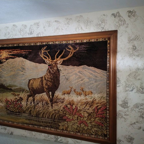 Handmade wall tapestry on canvas like new, decorative antique