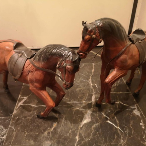 Leather decorative wooden horses retro, like new, set of 2