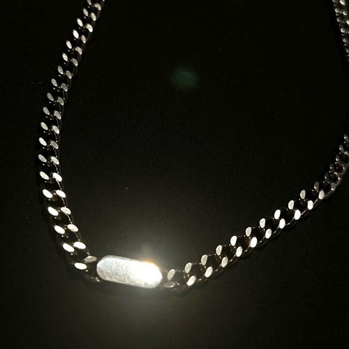 Steel necklace chain new, silver with identity plate and engraving option