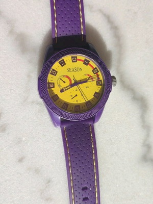 Season Time women's watch new with purple strap and yellow dial