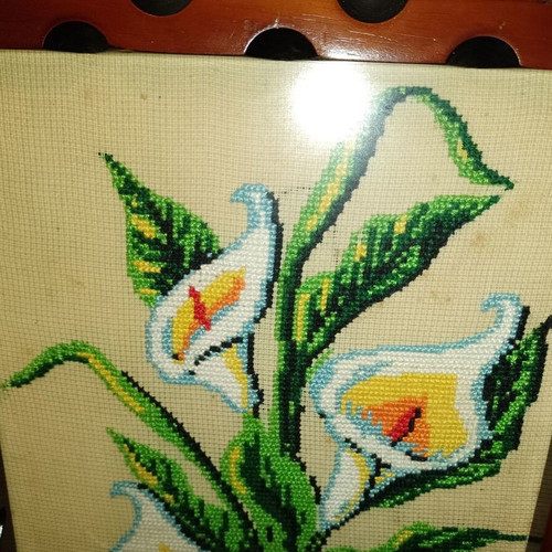 Wedding gift: handmade canvas with embroidery "Wildflower" with handmade embroidery from the 1960s.