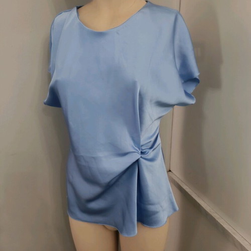 Blue satin blouse with twist detail like new, turquoise color