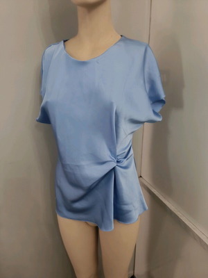 Blue satin blouse with twist detail like new, turquoise color