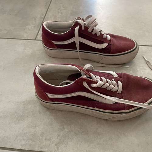 Vans athletic shoes like new, burgundy with white stripe, size 37