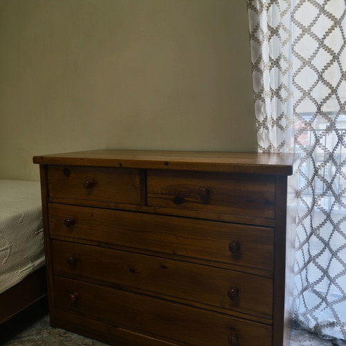 Wooden dresser with 5 drawers used, natural color