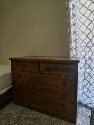 Wooden dresser with 5 drawers used, natural color