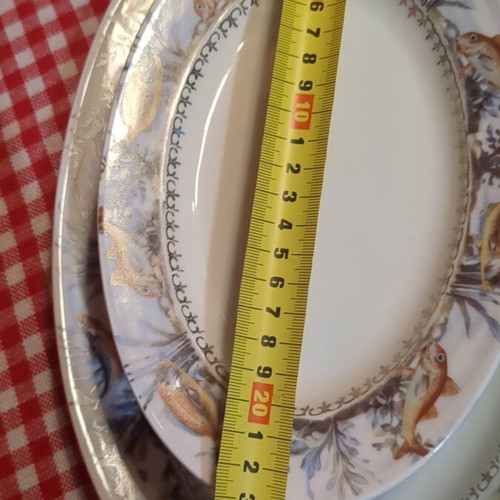 Porcelain fish-themed serving platter set like new, 1 large and 6 small oval plates
