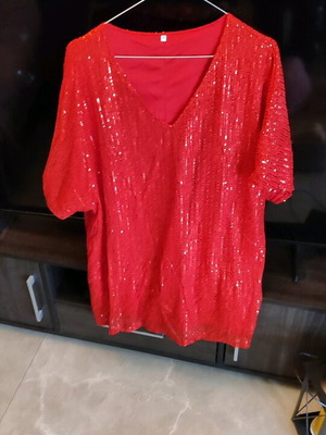 Red blouse with sequins like new, size XL
