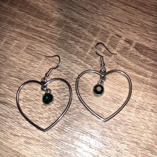 Handmade heart punk gothic alternative earrings green silver new