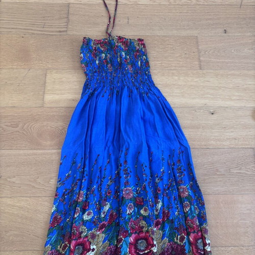 Children's long dress with elastic top and neck straps, size 7 years