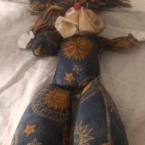 Handmade vintage fabric clown doll 25cm