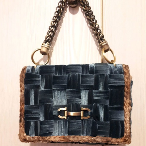 Handbag new handmade with embroidered velour canvas