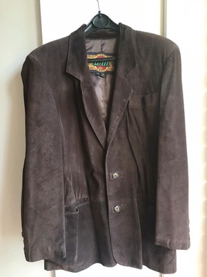Unisex suede jacket used, oversized, brown, size S