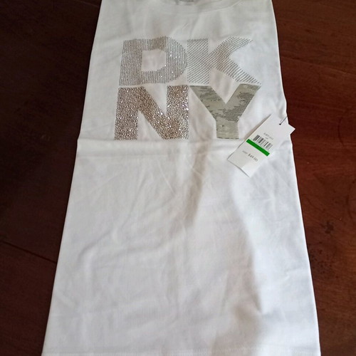 DKNY T-shirt new, white with silver logo, size L