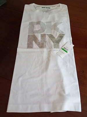 DKNY T-shirt new, white with silver logo, size L