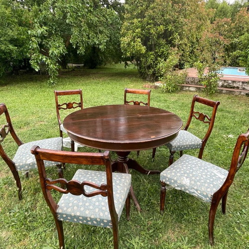 Extendable round dining table with 6 chairs used
