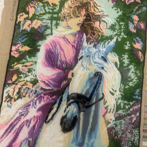 Embroidery with Woman on Horse like new 60x80